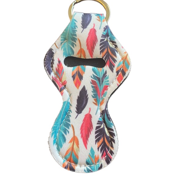 Feather Print Leather Keychain Chapstick Holder - Picture 2 of 3